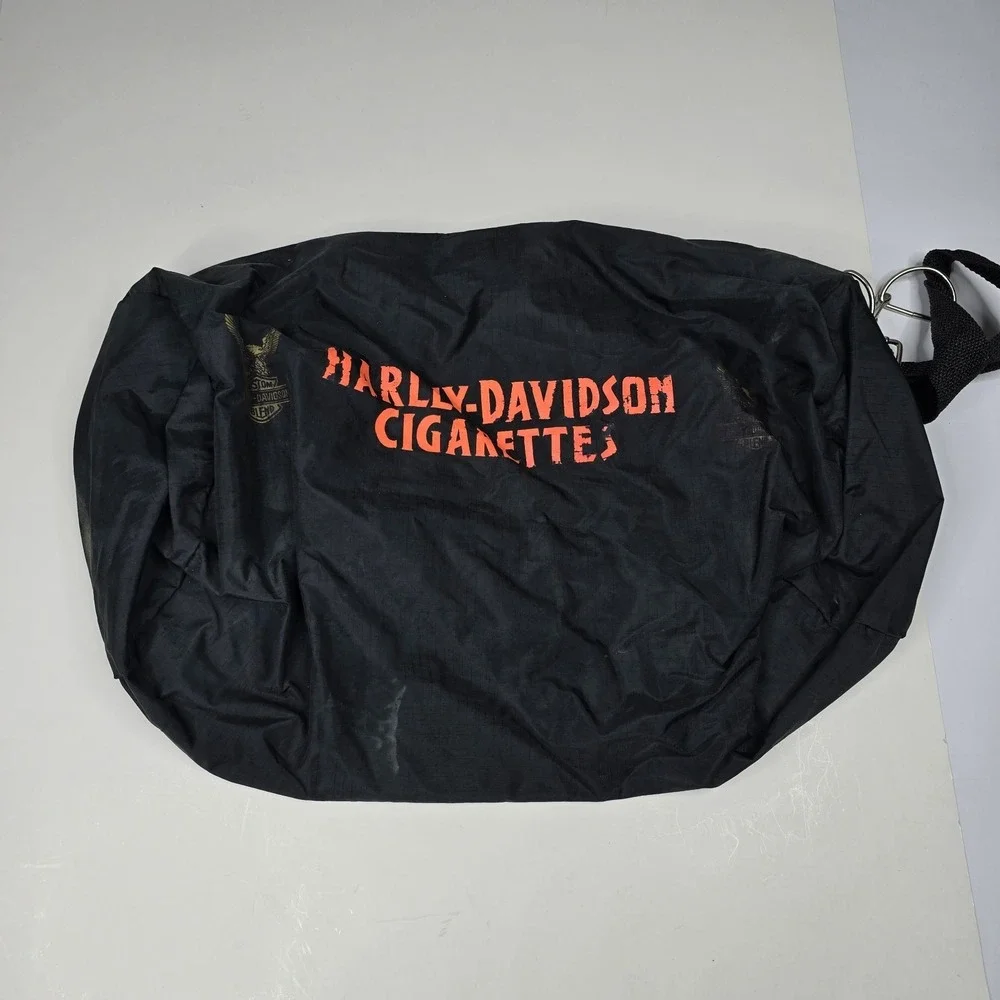 Vintage 90s Harley Davidson Cigarettes Duffel Bag Packable Black Nylon Travel